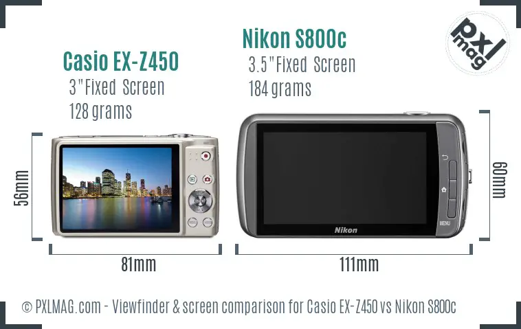 Casio EX-Z450 vs Nikon S800c Screen and Viewfinder comparison Casio EX-Z450 vs Nikon S800c Screen and Viewfinder comparison
