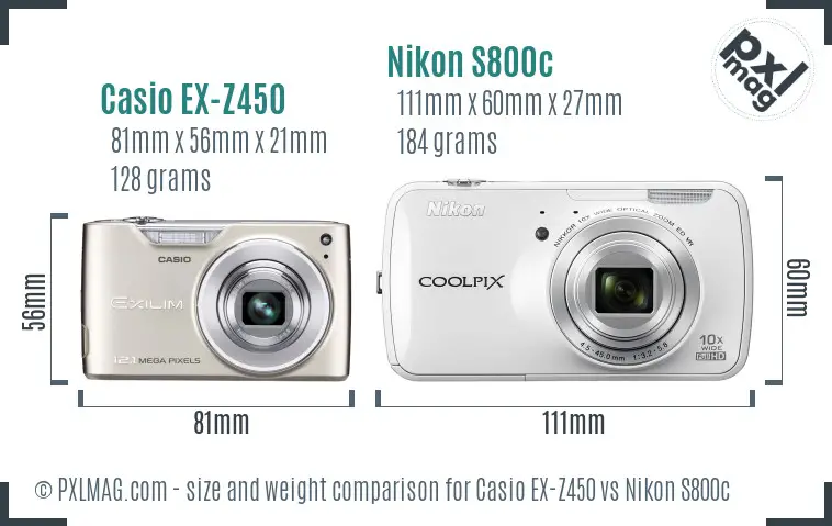Casio EX-Z450 vs Nikon S800c size comparison Casio EX-Z450 vs Nikon S800c size comparison