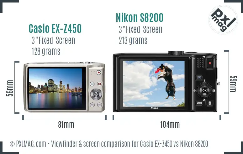 Casio EX-Z450 vs Nikon S8200 Screen and Viewfinder comparison Casio EX-Z450 vs Nikon S8200 Screen and Viewfinder comparison