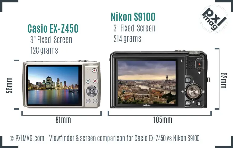 Casio EX-Z450 vs Nikon S9100 Screen and Viewfinder comparison