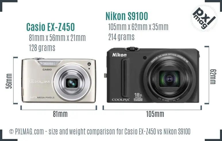 Casio EX-Z450 vs Nikon S9100 size comparison