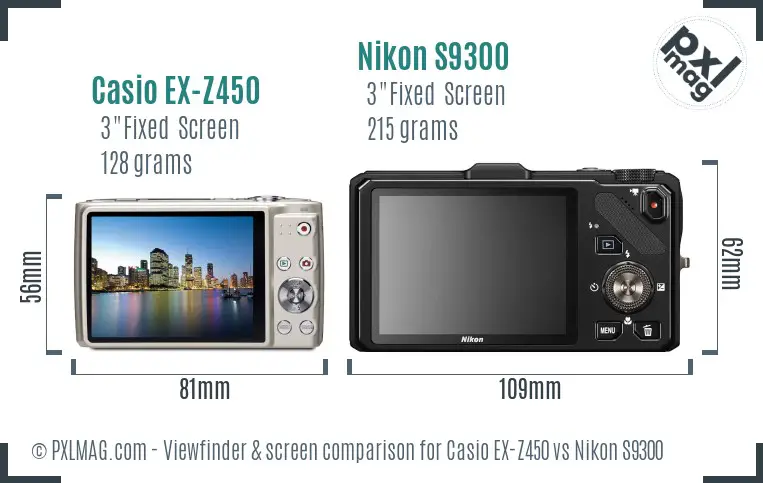 Casio EX-Z450 vs Nikon S9300 Screen and Viewfinder comparison Casio EX-Z450 vs Nikon S9300 Screen and Viewfinder comparison