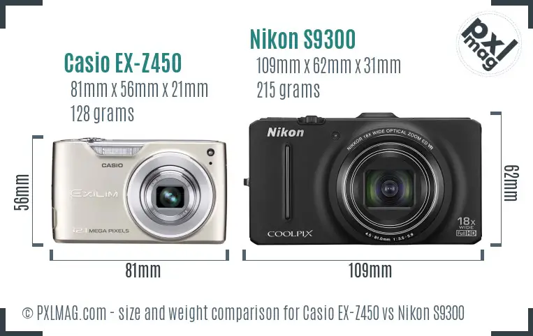 Casio EX-Z450 vs Nikon S9300 size comparison Casio EX-Z450 vs Nikon S9300 size comparison