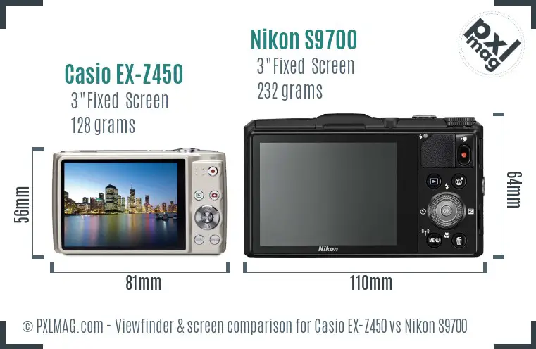 Casio EX-Z450 vs Nikon S9700 Screen and Viewfinder comparison Casio EX-Z450 vs Nikon S9700 Screen and Viewfinder comparison
