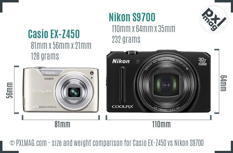 Casio EX-Z450 vs Nikon S9700 size comparison Casio EX-Z450 vs Nikon S9700 size comparison