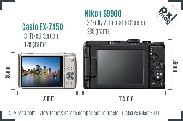 Casio EX-Z450 vs Nikon S9900 Screen and Viewfinder comparison