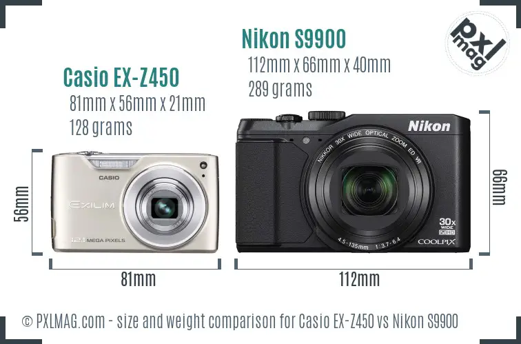 Casio EX-Z450 vs Nikon S9900 size comparison