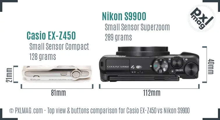 Casio EX-Z450 vs Nikon S9900 top view buttons comparison