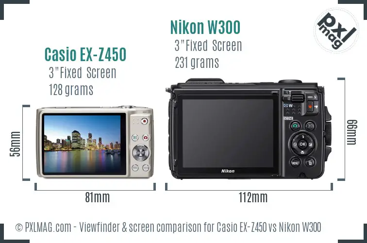 Casio EX-Z450 vs Nikon W300 Screen and Viewfinder comparison