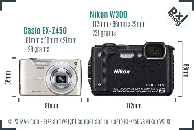 Casio EX-Z450 vs Nikon W300 size comparison