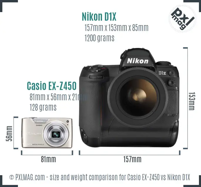 Casio EX-Z450 vs Nikon D1X size comparison