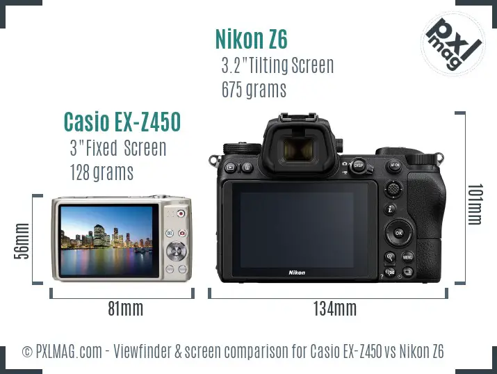 Casio EX-Z450 vs Nikon Z6 Screen and Viewfinder comparison