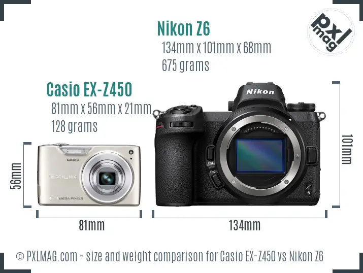 Casio EX-Z450 vs Nikon Z6 size comparison