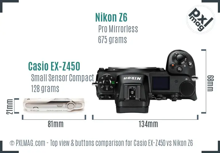 Casio EX-Z450 vs Nikon Z6 top view buttons comparison