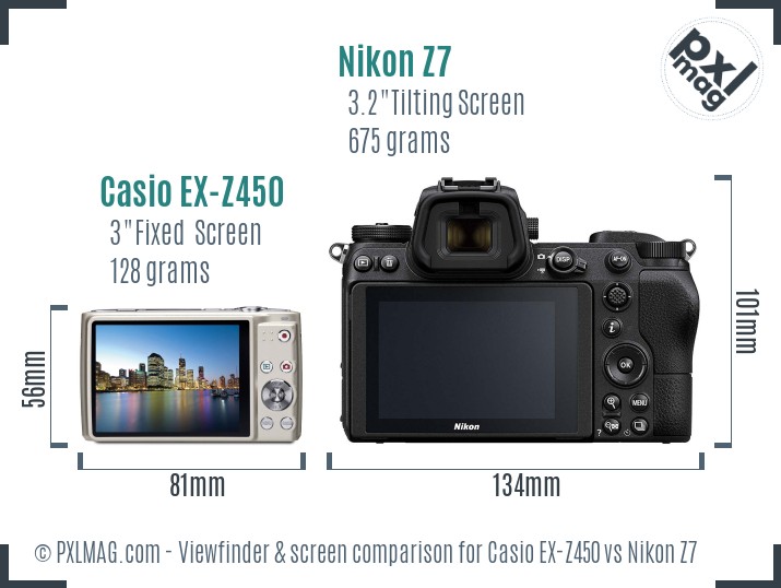 Casio EX-Z450 vs Nikon Z7 Screen and Viewfinder comparison