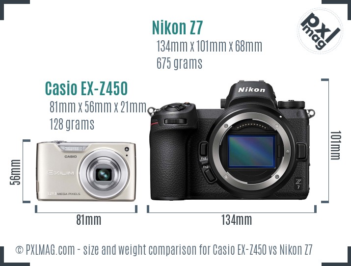 Casio EX-Z450 vs Nikon Z7 size comparison