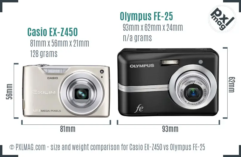 Casio EX-Z450 vs Olympus FE-25 size comparison