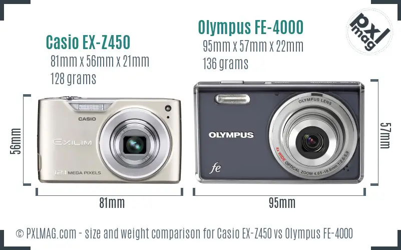 Casio EX-Z450 vs Olympus FE-4000 size comparison