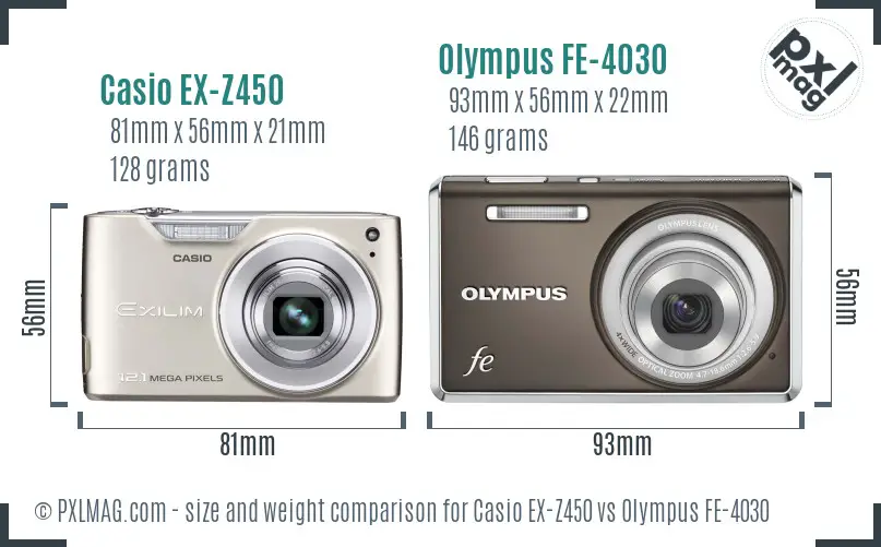 Casio EX-Z450 vs Olympus FE-4030 size comparison