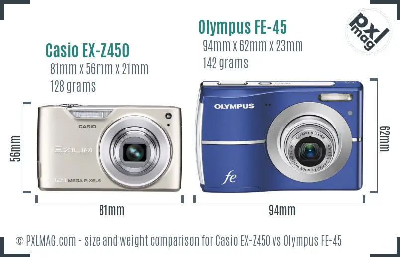 Casio EX-Z450 vs Olympus FE-45 size comparison