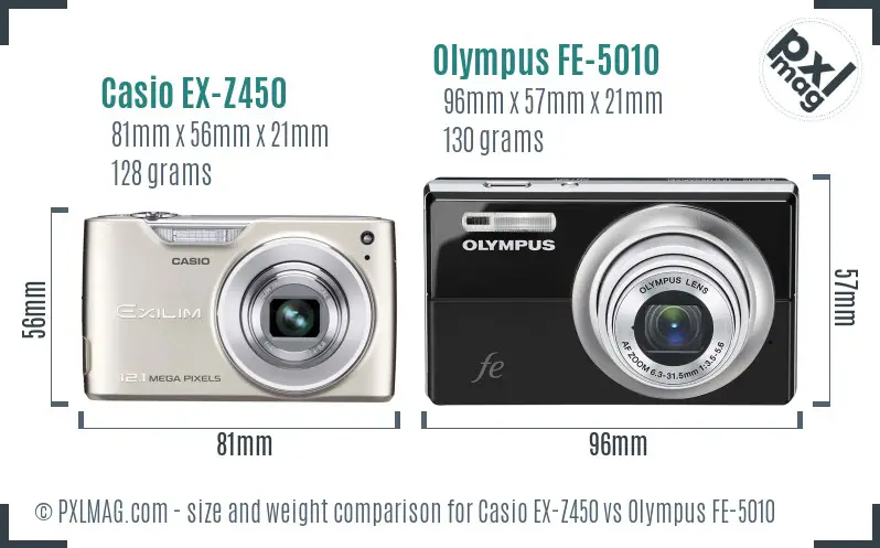 Casio EX-Z450 vs Olympus FE-5010 size comparison