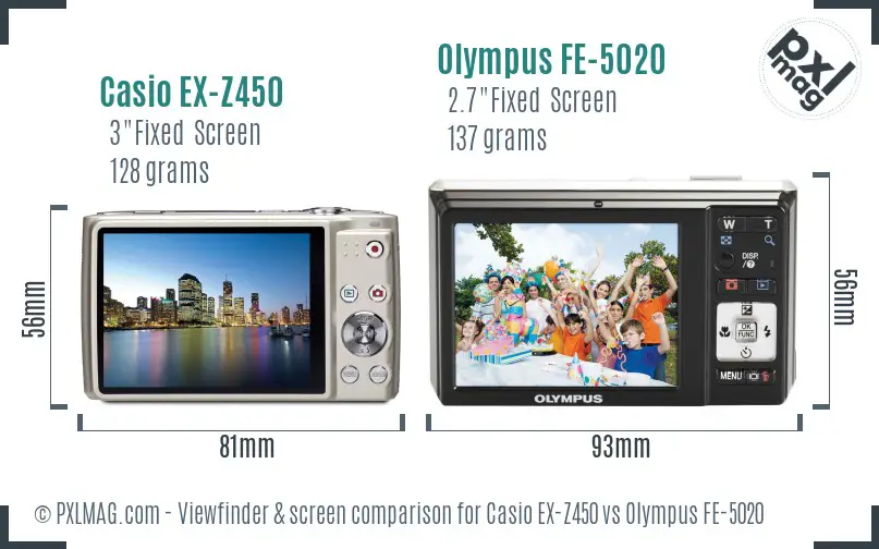 Casio EX-Z450 vs Olympus FE-5020 Screen and Viewfinder comparison Casio EX-Z450 vs Olympus FE-5020 Screen and Viewfinder comparison