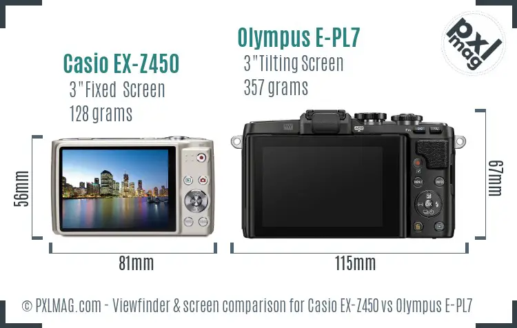 Casio EX-Z450 vs Olympus E-PL7 Screen and Viewfinder comparison