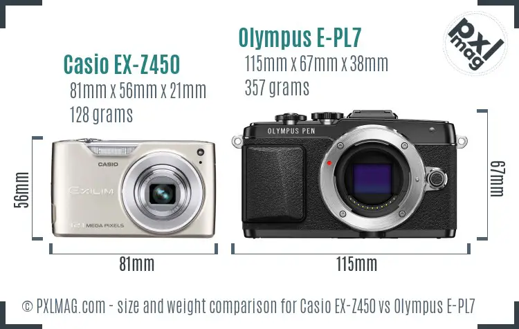 Casio EX-Z450 vs Olympus E-PL7 size comparison