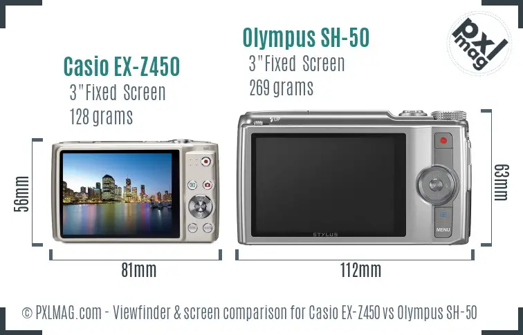 Casio EX-Z450 vs Olympus SH-50 Screen and Viewfinder comparison Casio EX-Z450 vs Olympus SH-50 Screen and Viewfinder comparison