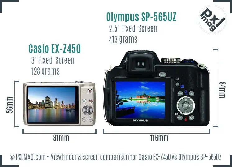 Casio EX-Z450 vs Olympus SP-565UZ Screen and Viewfinder comparison