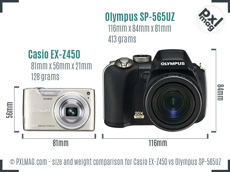 Casio EX-Z450 vs Olympus SP-565UZ size comparison