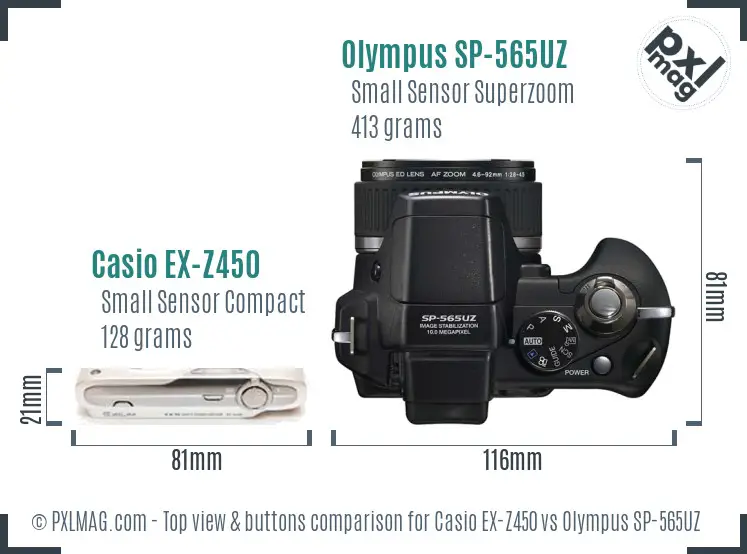 Casio EX-Z450 vs Olympus SP-565UZ top view buttons comparison