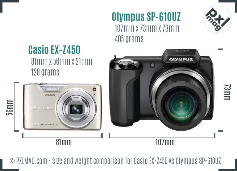 Casio EX-Z450 vs Olympus SP-610UZ size comparison