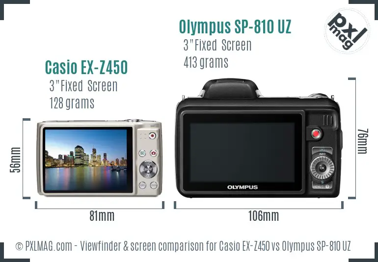 Casio EX-Z450 vs Olympus SP-810 UZ Screen and Viewfinder comparison