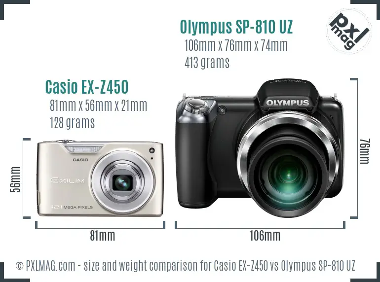 Casio EX-Z450 vs Olympus SP-810 UZ size comparison