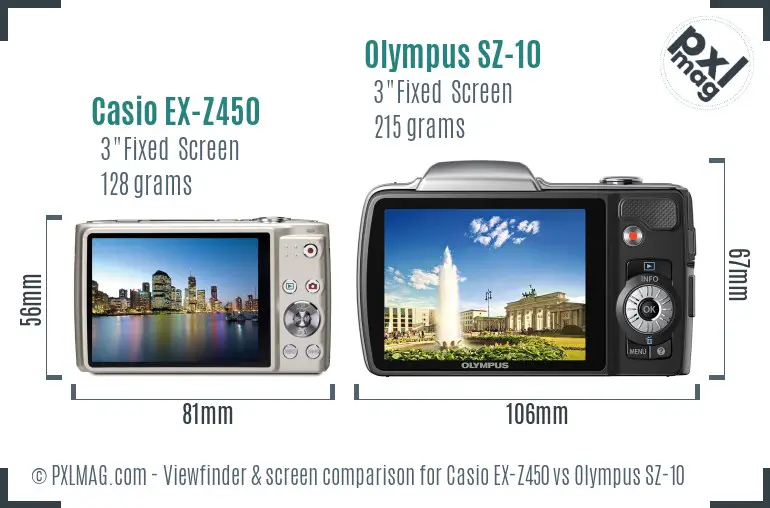 Casio EX-Z450 vs Olympus SZ-10 Screen and Viewfinder comparison