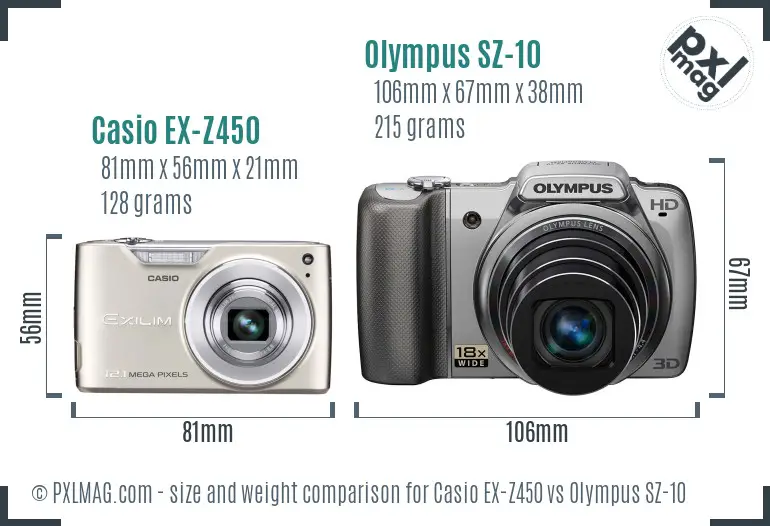 Casio EX-Z450 vs Olympus SZ-10 size comparison