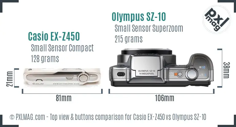 Casio EX-Z450 vs Olympus SZ-10 top view buttons comparison