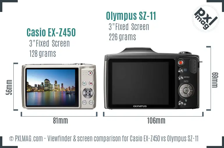 Casio EX-Z450 vs Olympus SZ-11 Screen and Viewfinder comparison