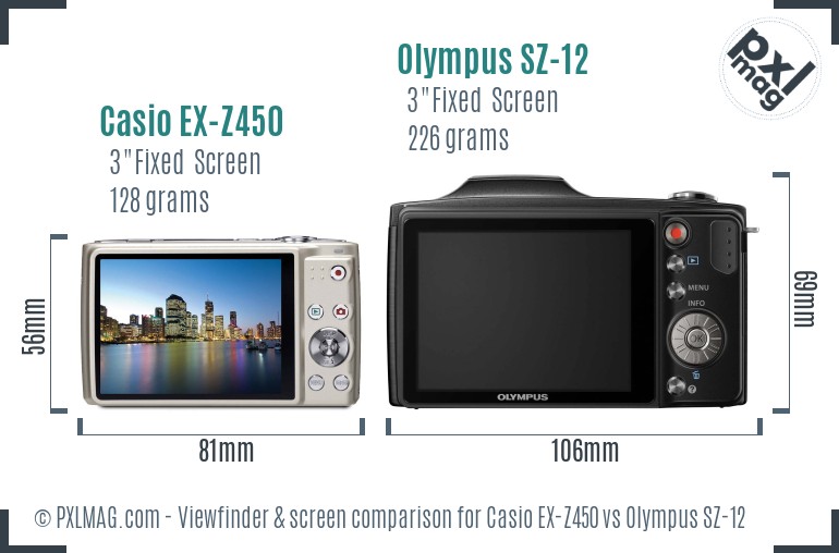 Casio EX-Z450 vs Olympus SZ-12 Screen and Viewfinder comparison