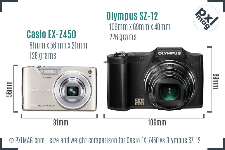 Casio EX-Z450 vs Olympus SZ-12 size comparison