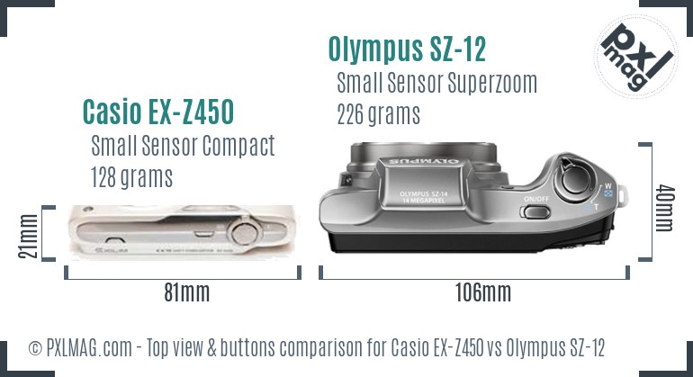 Casio EX-Z450 vs Olympus SZ-12 top view buttons comparison