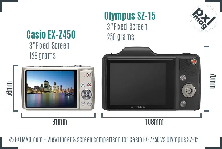 Casio EX-Z450 vs Olympus SZ-15 Screen and Viewfinder comparison