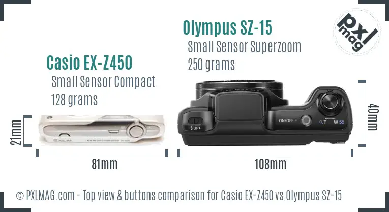 Casio EX-Z450 vs Olympus SZ-15 top view buttons comparison