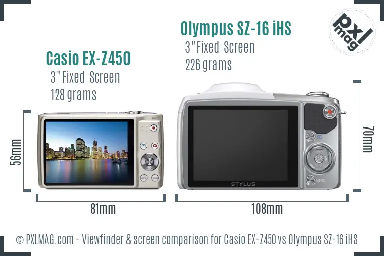 Casio EX-Z450 vs Olympus SZ-16 iHS Screen and Viewfinder comparison