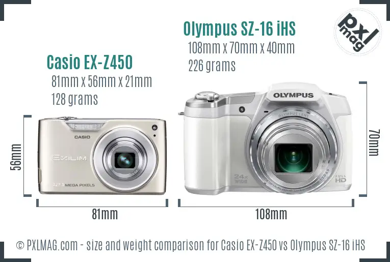 Casio EX-Z450 vs Olympus SZ-16 iHS size comparison