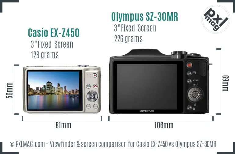 Casio EX-Z450 vs Olympus SZ-30MR Screen and Viewfinder comparison Casio EX-Z450 vs Olympus SZ-30MR Screen and Viewfinder comparison