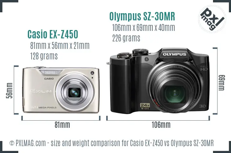 Casio EX-Z450 vs Olympus SZ-30MR size comparison Casio EX-Z450 vs Olympus SZ-30MR size comparison