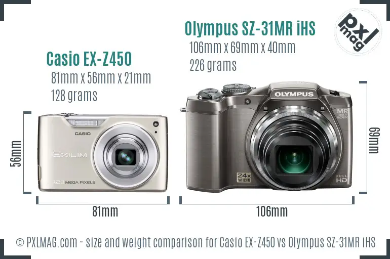 Casio EX-Z450 vs Olympus SZ-31MR iHS size comparison Casio EX-Z450 vs Olympus SZ-31MR iHS size comparison