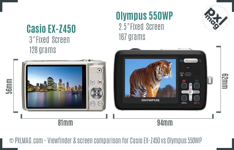 Casio EX-Z450 vs Olympus 550WP Screen and Viewfinder comparison
